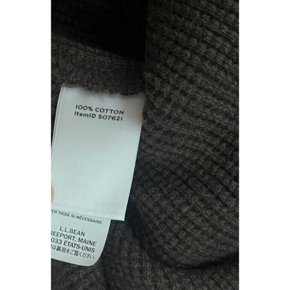 LL Bean Signature Shirt Men XL 2 Tone Brown Waffle Thermal Crew Cotton Thick